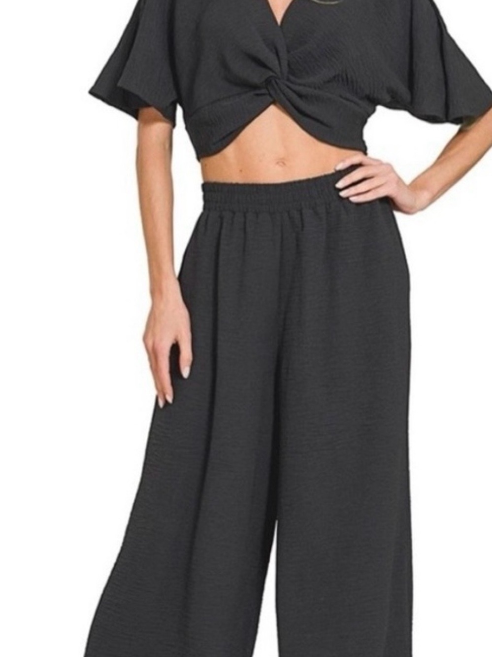 Zenana Outfitters Black Wide-Leg Elastic-Waist Pants - Picture 9 of 9